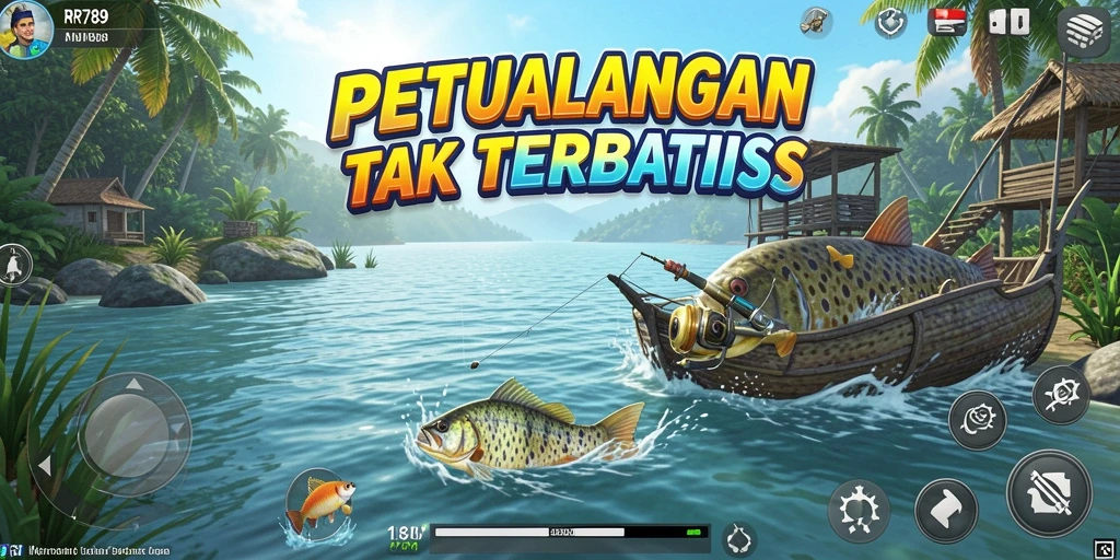Tampilan gameplay yang seru di dunia memancing yang indah.